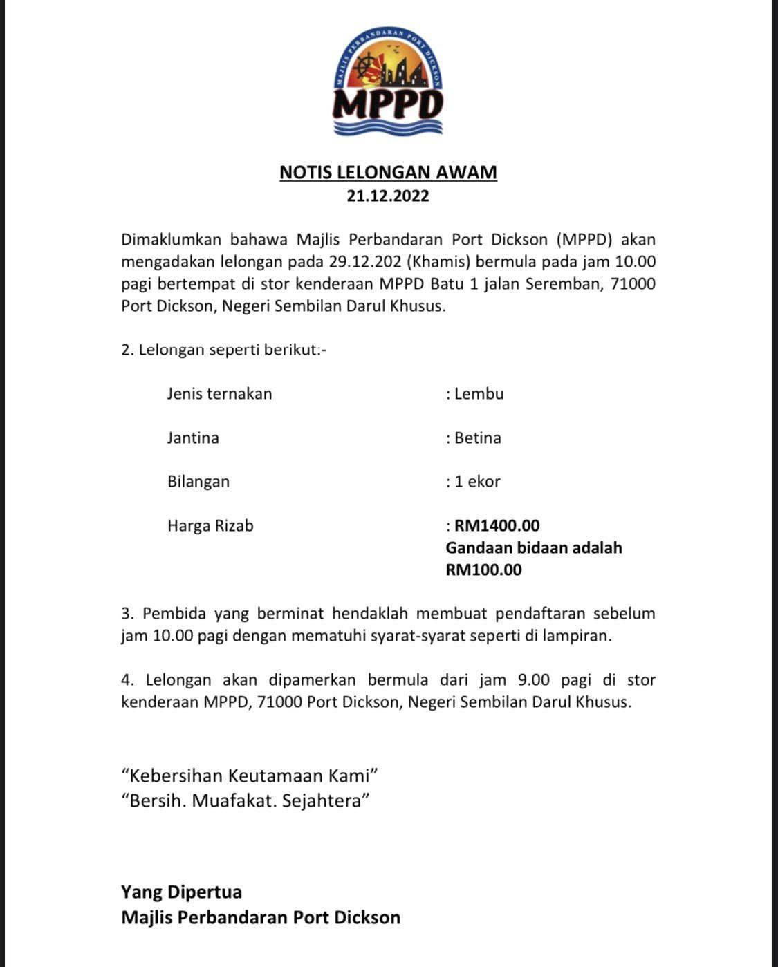 Notis Lelongan Awam MPPD. 1