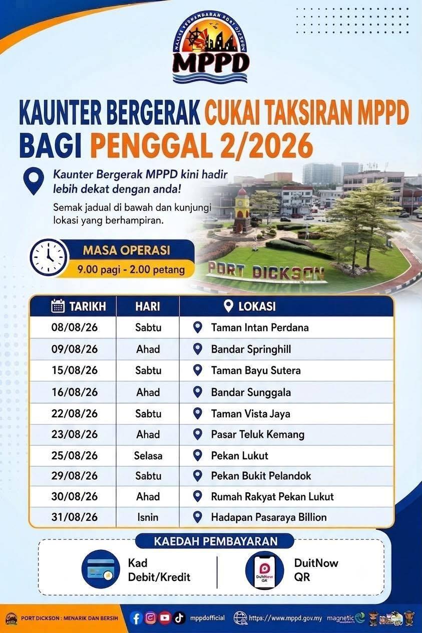 KAUNTER BERGERAK CUKAI TAKSIRAN MPPD 2026 KINI HADIR LEBIH DEKAT DENGAN ANDA!