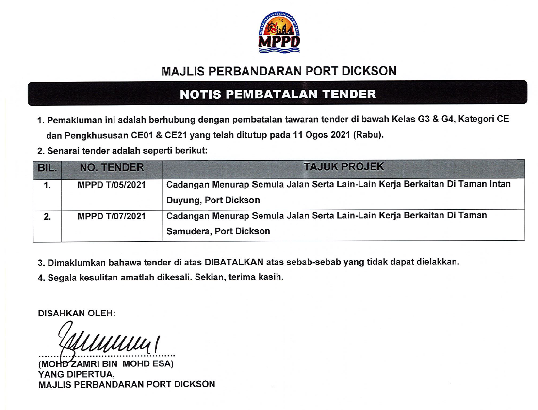 NOTIS PEMBATALAN TENDER