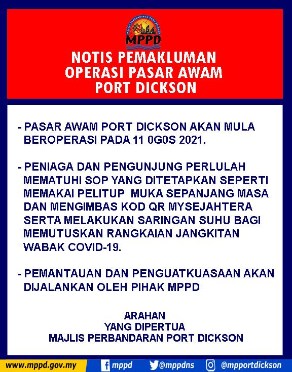 NOTIS PEMAKLUMAN OPERASI PASAR AWAM PORT DICKSON