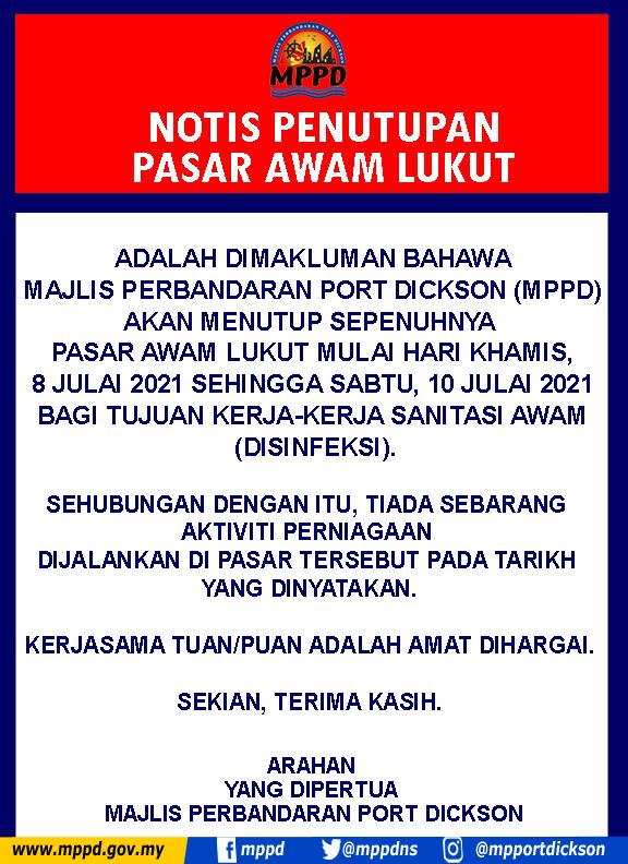 NOTIS PENUTUPAN PASAR AWAM LUKUT