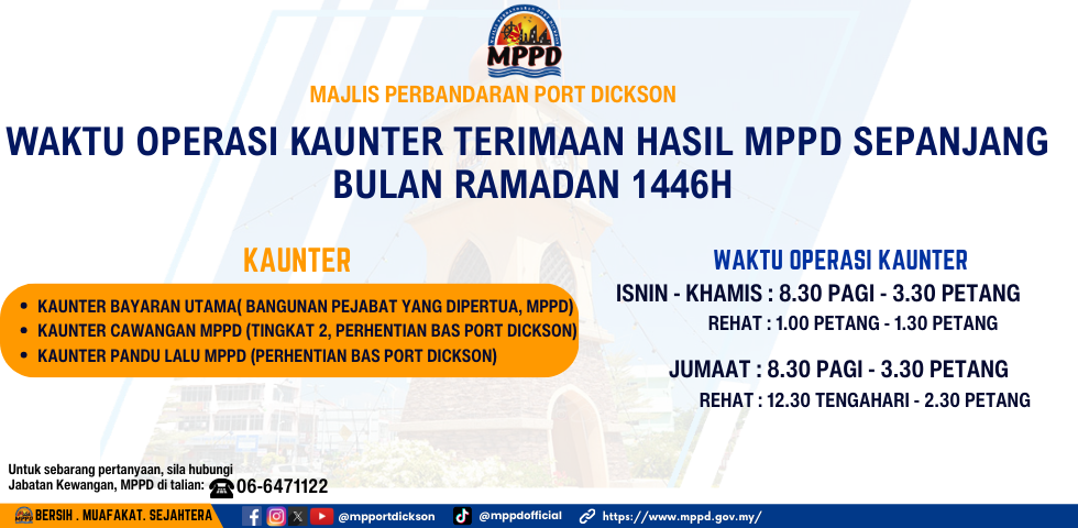 waktu operasi Kaunter Terimaan Hasil MPPD sepanjang  bulan Ramadan 1446H