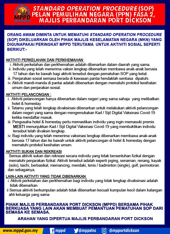 STANDARD OPERATION PROCEDURE (SOP)   PELAN PEMULIHAN NEGARA (PPN) FASA 2,   MAJLIS PERBANDARAN PORT DICKSON